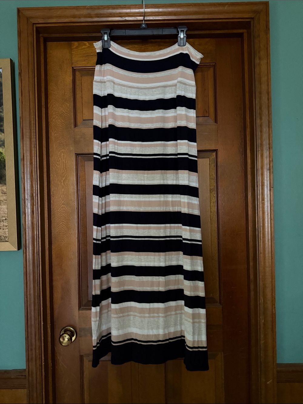 Max Studio Black and Cream Striped Maxi Skirt